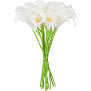 Calla Lily Bridal Wedding Festival Decor Bouquet Real Touch Latex Flower Bouquet Pack of 20 (Yellow-White)
