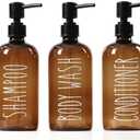 HOMCDALY Shampoo and Conditioner Dispenser Set of 3, 21oz Shower Soap Bottles with Pump, Refillable Shampoo Conditioner Body Wash Dispenser, Empty Bathroom Shower Shampoo Bottles(P-Brown)(+pump-pressure)