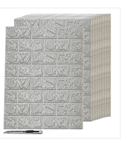 Art3d 30 Pcs 3D Peel and Stick Foam Brick Wall Panels Grey