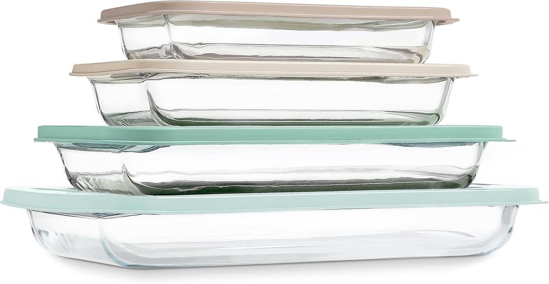 COOK WITH COLOR 8-Piece Deep Glass Baking Dish Set with Plastic Lids  Casserole and Food Storage Containers for Lasagna, Leftovers  Freezer-to-Oven, Microwave & Dishwasher Safe, Mint