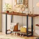 Huuger 47.2 Inch Entryway Table, 2-Tier Industrial Console Sofa Table, Accent Table with Storage, for Entry, Hallway, Entrance, Foyer, T-Shaped Metal Frame, Rustic Brown