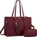 LOVEVOOK Laptop Tote for Women - 15.6 inch Lightweight PU Laptop Bag, Large Capacity Computer Bag with Clutch Purse for Business, Work, Office, Travel, Claret