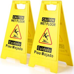 2-Pack Caution Wet Floor Sign,17.5" Height,Bright Yellow Double-Sided Folding A-Shaped Frame Design, Bilingual Caution Message