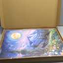 CHDITB Moon Above the Wildflowers Woodland Framed Canvas Wall Art (16"x24")，3 Pcs Abstract Midnight Landscape Nature Artwork Painting, Large Mystical Enchanted Pine Tree Forest Wall Decor for Bedroom Living Room Office