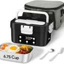 Cordless Electric Lunch Box, 6.75 Cup Automatic Food Warmer (212F), Rechargeable Portable Heated Meal Container for Office, Travel, OutdoorBlack