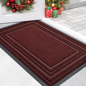 Buganda Front Door Mat Indoor Outdoor Entrance, Non-Slip Natural Rubber Doormats, Easy Clean, Low Profile, Dirt Trapper Entryway Floor Mats for Outside, Garages and Patios, 29.5x17,  Red