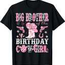Big Brother Of The Birthday Cow-Girl Pink Disco Western T-Shirt (Black), 4T