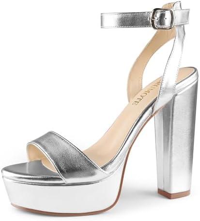 MERUMOTE Women's Fashion Platform Sandals Block Heels Wedding Summer Dress Shoes 9.5