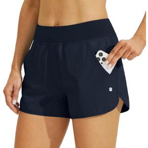 Willit Women's 3" Swim Board Shorts Swimming Bottoms with Brief Liner Quick Dry UPF 50+ (Large, Navy)