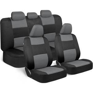 BDK PolyPro Car Seat Covers Full Set in Gray on Black, Front and Rear Split Bench Seat Covers for Cars, Easy to Install Car Seats Cover Set and Accessories for Auto Trucks Van SUV - Gray