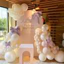 Pearl White Balloon Garland Arch Kit 132 Pcs Bow Coquette Sand White Ivory Party Balloons with Pastel Pink Long Latex Balloon for Girls Princess Wedding Baby Shower Bridal Birthday Party Decor