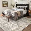9x12 Grey Beige Washable Area Rug for Living Room, Vintage Print