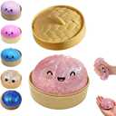 Dumpling Squishies Toy, Giant Glitter Dumpling, Colorful Dumplings Stress Balls Fidget Sensory Toy,Soft Squeeze Decompression Dough with Food Steamer, Stretchy Desk Toys (Glitter Pink)