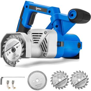 igooo Toe Kick Saw EKS85, Three 3-3/ 8 in. Blades, 2 Alloy Blade for Woods, 1 Diomend Blade for Tiles and Stones, Flush Cutting Saw, Special Circular Saw for Removing Subfloor or Tiles, 120V 60Hz