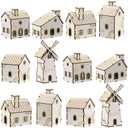 Hiboom 12 Pcs DIY Christmas Village Sets Wood Peaked Roof Houses Christmas Mini Wooden House Gift for Winter Xmas Party Decorations
