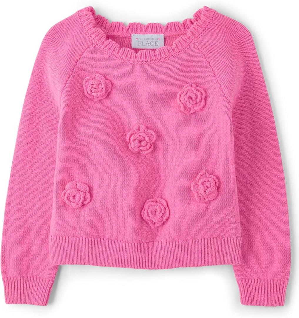 The Children's Place Baby Girls' and Toddler Long Sleeve Crew Neck Pullover Sweater (12-18 Months, Jazzberry)