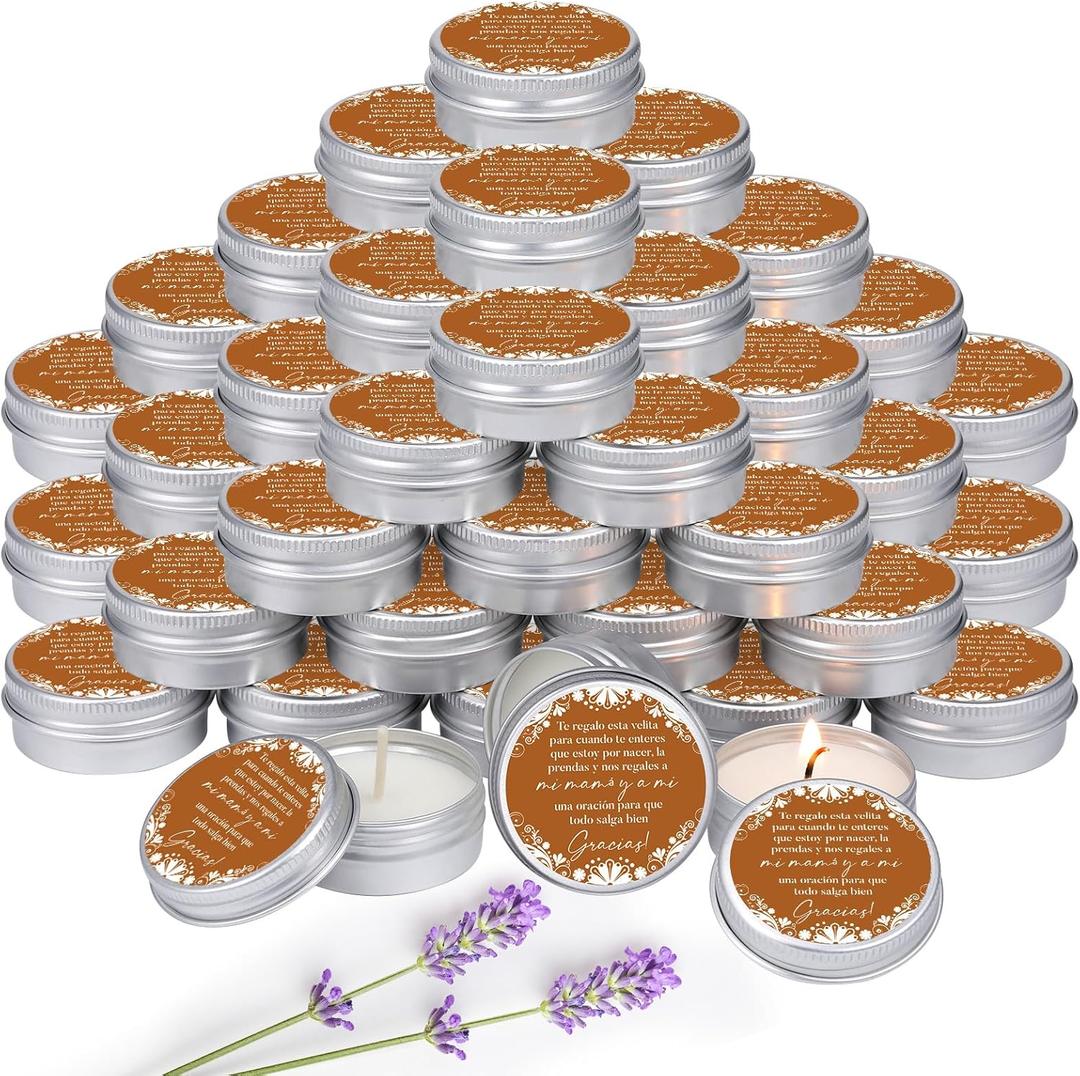 Lounsweer 50 Pcs Cielito Lindo Party Favors Mexican Jar Candles for Guests 1 oz Lavender Scented Soy Wax Candles Bulk Favors for Birthday Baby Shower Party Supplies (Orange)