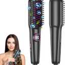 Ionic Hair Straightener Brush, 18W Professional Ceramic Straightening Brush for Home Salon, Plasma Straightening Brush, 9 Temp Settings, 20s Fast Heating, Hair Straightener Comb with LED Display