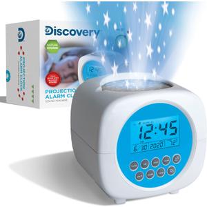 Discovery Kids Sound Machine Alarm Clock with Stars Projection, 6 Nature Sound Soother Therapy Tracks, Temperature and Date Display, Battery-Powered, Alarm and Timer Functions