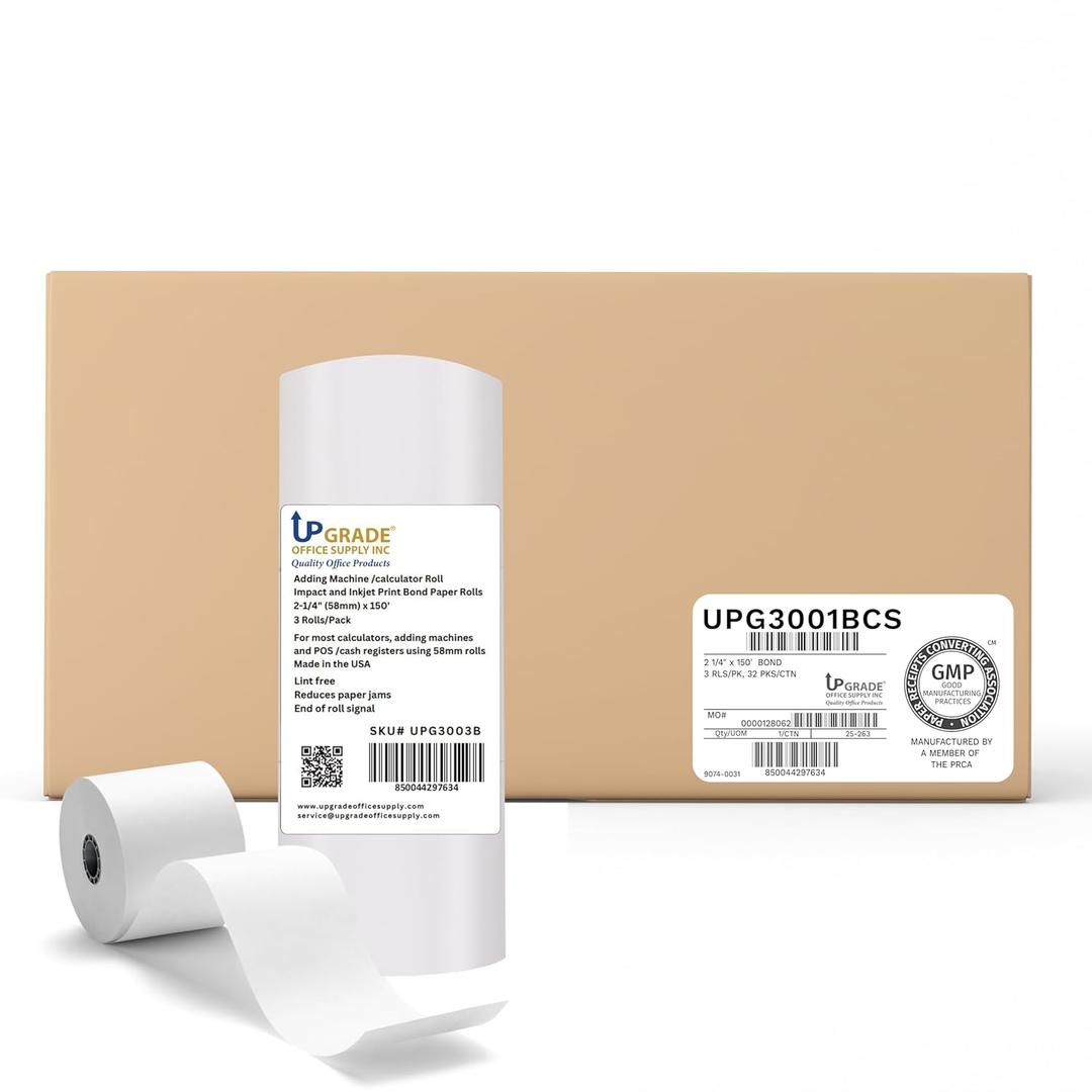 Upgrade Adding Machine Tape 2 1/4 x 150 ft, 96-Roll Case, 12 Rolls