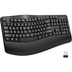 EDJO Ergonomic Wireless Keyboard with Wrist Rest, Wave Keys, for Large Hands, 2.4GHz Full Size Ergo Cordless USB Computer Keyboard, Comfortable Natural Typing, for Laptop, Mac, Windows (Black) (Black)