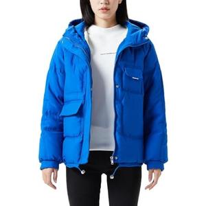 JiangWu Women's Winter Thickened Hooded Cotton Coat Windproof Warm Fleece Jacket, Blue, Small