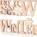COCHIE Wooden Winter Let It Snow Sign, Snowflake Winter Decorations for Home, Office, Shelf, Mantel, Indoor, Blue White Wood Table Top Party Decor (Brown)
