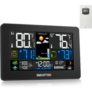 SMARTRO Weather Station Wireless Indoor Outdoor Thermometer for Home, Large Color Display Digital Clock, Forecast with Barometer, Ambient Temperature Humidity Monitor with Moon Phase