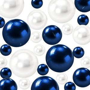 200Pcs Navy Blue&White Vase Filler Pearl Beads for Centerpieces Vases, No Hole Faux Polish Pearls for Floating Candle Home Birthday Wedding Party Table Decor8/14/20mm