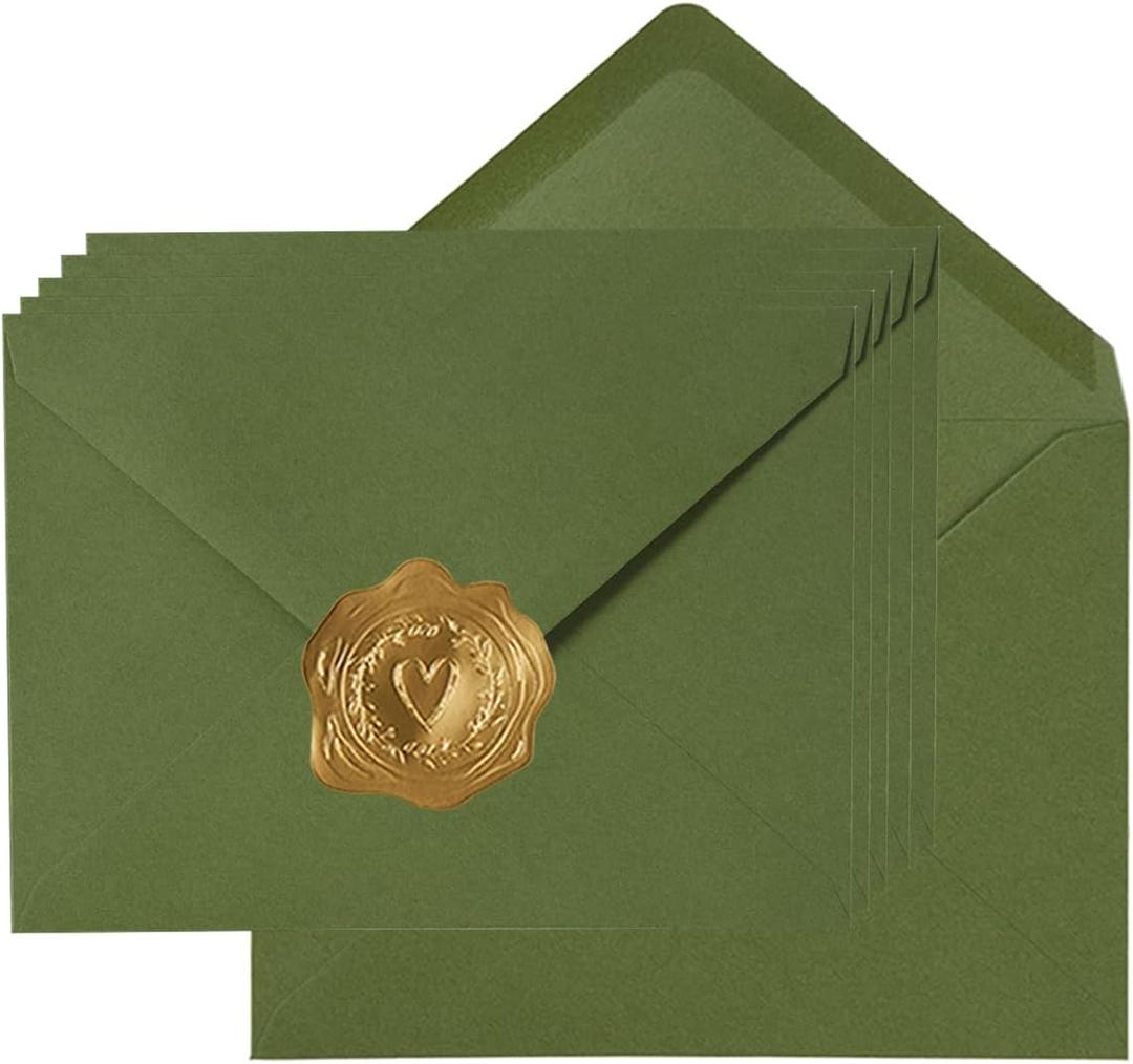 100 Pieces A7 Envelopes Colorful 5x7 Envelopes for Greeting Cards, Birthday, Weddings, Baby Shower Invitation Cards (Olive Green, A7(5.24 x 7.24 Inches))
