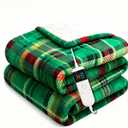 Electric Blanket Heated Throw, Soft Flannel 50"x60" Plaid Heating Blanket with 8 Hours Auto Off 10 Fast Heating Levels Machine Washable Sherpa Heated Blanket with Overheating Protection (Green)