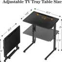 Adjustable Height Tv Tray Table,Portable Folding Tv Tray Dinner Snack Trays Table,Small Foldable C-Shaped End Table for Eating,Slide Under Couch Side with Sturdy MDF Top,No Assembly(Black+Black)