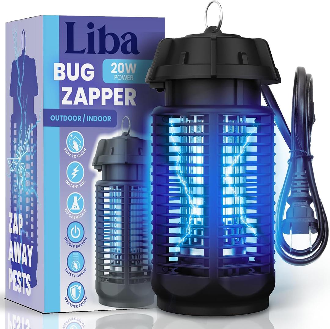 LiBa Electric Bug Zapper, Outdoor & Indoor Insect Killer with Switch 4000V Powerful Grid, 20W Extra Brightness IPX4 Waterproof Mosquito Repellent Outdoor, Fly Traps for Backyard Patio