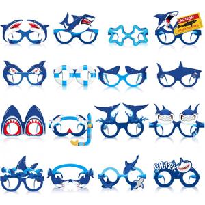 Liliful 32 Pcs Shark Party Eyeglasses Kids Shark Paper Eyeglasses Ocean Sea Glasses Ocean Animal Paper Glasses Photo Booth Props Under The Sea Party Supplies for Kids Boys Girls