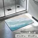Coastal Beach Bathroom Mat Quick-Drying Non-Slip Rubber Bath Mats Super Absorbent Sand Wave Blue Teal Bath Mat Instant Dry Bathroom Rug in Front of The Kitchen Sink, Shower Room, Bathtub,16"x24"