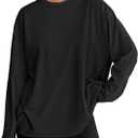 Trendy Queen Womens Spring Tops Oversized Long Sleeve T Shirts 2026 Basic Tee Fall Casual Workout Y2K Clothes (X-Small, Black)