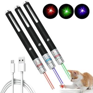 3 Pcs Laser Pointer for Cats Dogs Rechargeable Cat Laser Interactive Cat for Indoor Pet Toys Laser Presentation Remotes Red Light (3 PCS Pack Color Mixed, USB Rechargeable)