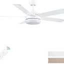 YUHAO 52 Inch White Ceiling Fan with Light and Remote Control.Noiseless,Dimmable,3CCT,6 Speeds Reversible, DC Ceiling Fans for Indoor or Covered Outdoor Use.ETL Listed