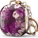 Wenew Case Cover for Galaxy Buds 2/Pro/Live, Cute Patterns Hard Shell with Key Chain Clip for Girls/Kids/Women/Men (Purple + Golden) (Golden Purple)