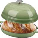 EDGING CASTING Enameled Oval Cast Iron Dutch Oven Pot with Lid, Bread Dutch Oven for Sourdough Bread Baking, Dutch Oven Bread, Bread Oven, 6QT, Pistachio Green
