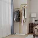 Double-pole Coat Rack Freestanding, Modern Metal Coat Racks Hanger Stand with 5 Hooks and Natural Marble Base, for Bedroom, Office, Hallway, Entryway, Living Room Gold