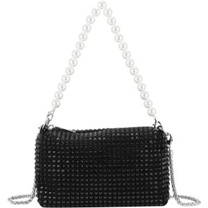 Clutch Purse for Women, Bling Evening Bag, Crossbody Handbag, Rhinestone Money Hand Bag (Black)