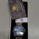 OLEVS Watch for Men Luxury Dress Analog Quartz Stainless Steel Waterproof Luminous Date Diamond Business Two Tone Casual Wrist Watch (Gold-blue)