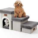 Dog Stairs for Small Dogs with Storage and Condo, 14" H Foldable Pet Stairs for Small Medium or Puppy Dogs and Older Cats, Dog Steps for Bed or Couch, 13x27x14 inch, 3 Tiers, Grey