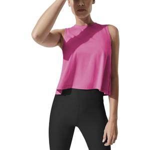Mippo Crop Tops for Women Sleeveless Workout Tops Flowy Athletic Tank (Pink, XL)