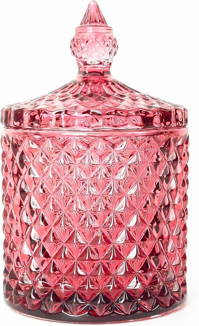Colorful Glass Jar With Lid,Christmas Candy Dish,Cookie Jars,Jewelry Box,Biscuit Containers Food Storage,Decorative Jar(Purplish Red)