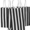 50Pcs Small Gift Bags, 5.25x3.25x8 Inches Black & White Striped Recycled Kraft Paper Bag with Handles Bulk for Christmas, Party Favors, Shopping, Goodie, Birthday, Retail, Halloween,Business,Gift Wrapping