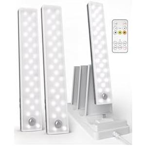 EZVALO 2-Pack Under Cabinet Lighting with Charging Station, 2000mAh Rechargeable Wireless Motion Sensor Lights, 3 Color Temps, Dimmable, Timer, Magnetic, with Remote Control for Kitchen, Closet