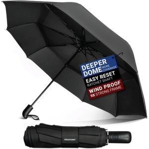 Prostorm Vented Travel Umbrella | Strong Compact Windproof Umbrella | Deep Dome Coverage | Auto Open/Close | Portable Pop Up with Large Coverage | Fits Car & Backpack