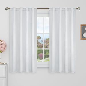 BGment Blackout Curtains 48 Inches Long for Windows - 38 x 48 inch Curtains Rod Pocket and Back Tab Thermal Insulated Room Darkening Curtains for Kitchen/Cafe Room, 2 Window Panels, Greyish White